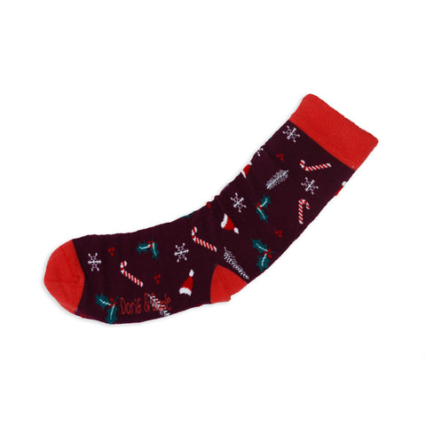 An image of a Burgundy Xmas calf length sock by Doris & Dude