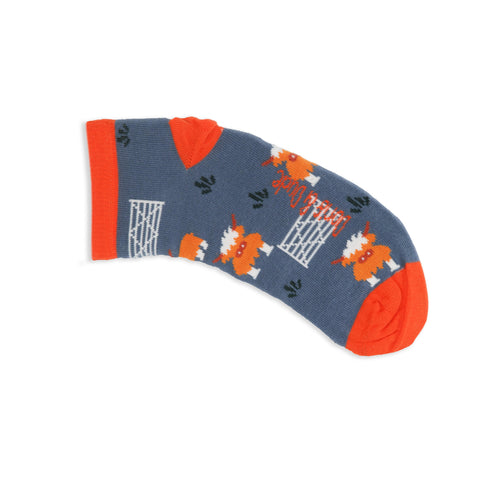 An image of a Grey Highland Cow ankle length sock by Doris & Dude