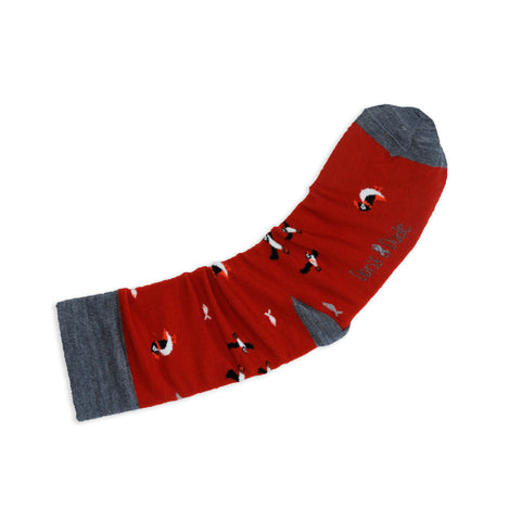 An image of a Red Puffin calf length sock by Doris & Dude
