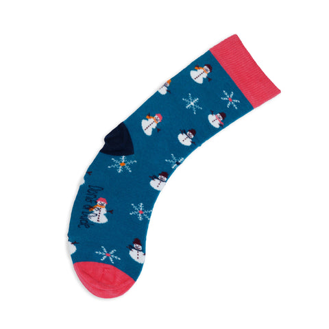 An image of a Teal Snowman calf length sock by Doris & Dude