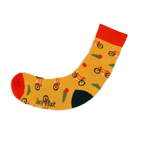 An image of a Yellow Racer Bike calf length sock by Doris & Dude