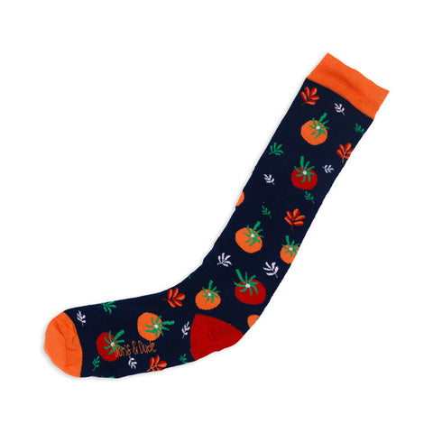 An image of a Navy Tomatoes knee length sock by Doris & Dude