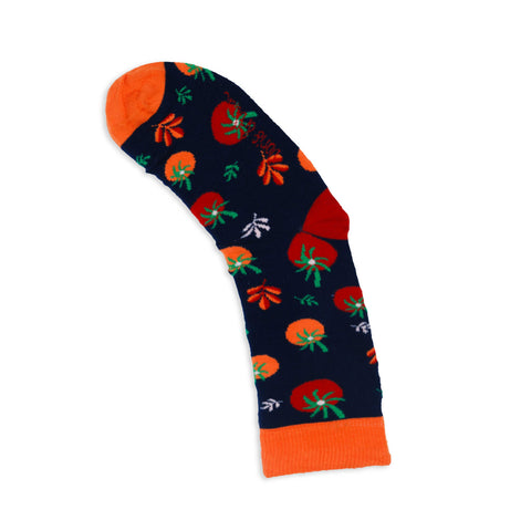 An image of a Navy Tomatoes calf length sock by Doris & Dude