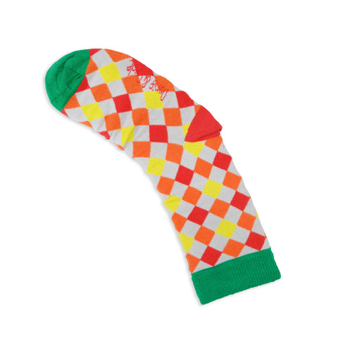 An image of a Orange Harlequin calf length sock by Doris & Dude