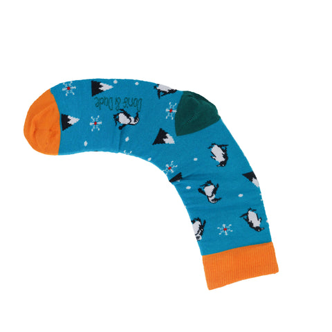 An image of a Teal Penguin  calf length sock by Doris & Dude
