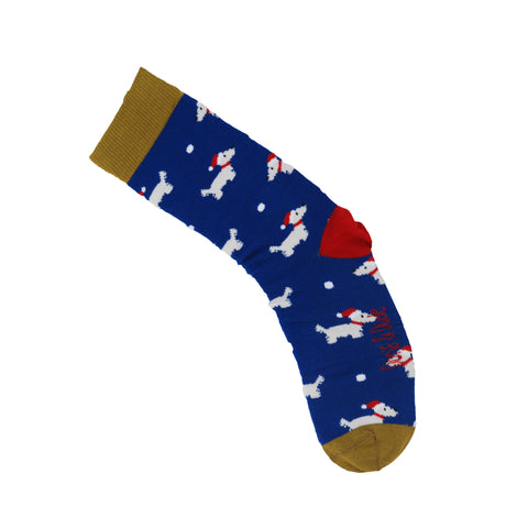 An image of a Navy Scotty  calf length sock by Doris & Dude