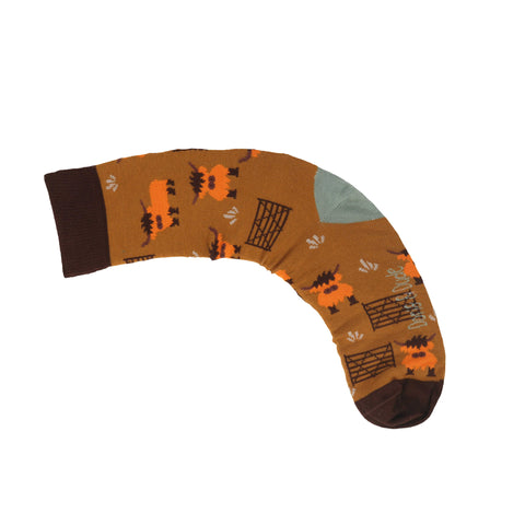 An image of a Bronze Highland Cow  calf length sock by Doris & Dude