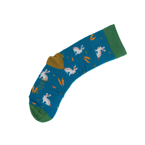 An image of a Teal Rabbit  calf length sock by Doris & Dude