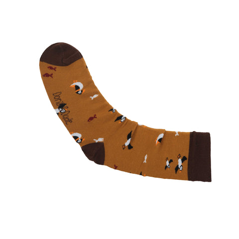 An image of a Bronze Puffin  calf length sock by Doris & Dude
