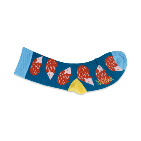 An image of Teal Hedgehog, calf-length sock by Doris & Dude
