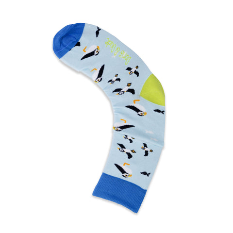 An image of Blue Puffin, calf-length sock by Doris & Dude