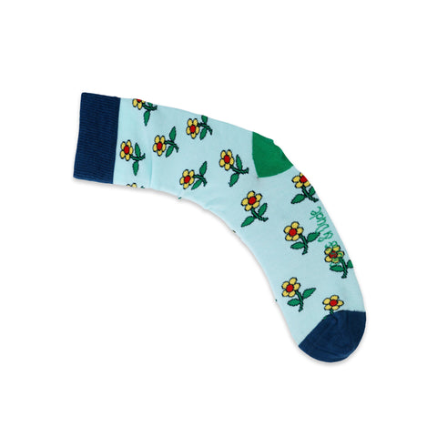 An image of Mint Flowers, calf-length sock by Doris & Dude