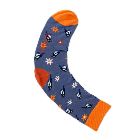 An image of Blue Birds, calf-length sock by Doris & Dude