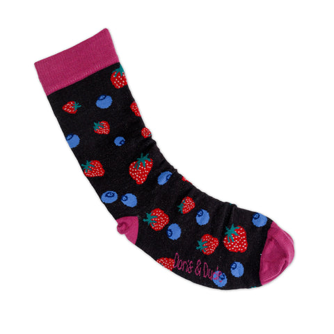 An image of Black Strawberry, calf-length sock by Doris & Dude