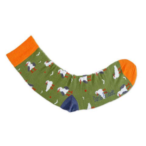 An image of Green Seagull, calf-length sock by Doris & Dude