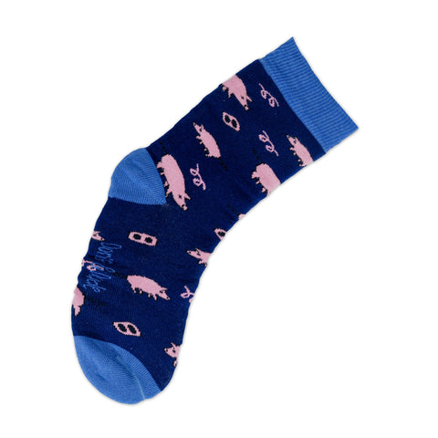 An image of Navy Pig, calf-length sock by Doris & Dude
