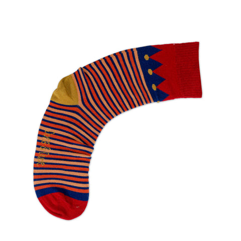 An image of Navy Elf Stripe, calf-length sock by Doris & Dude