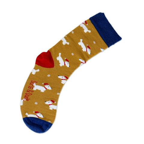 An image of Gold Scottie Dog, calf-length sock by Doris & Dude