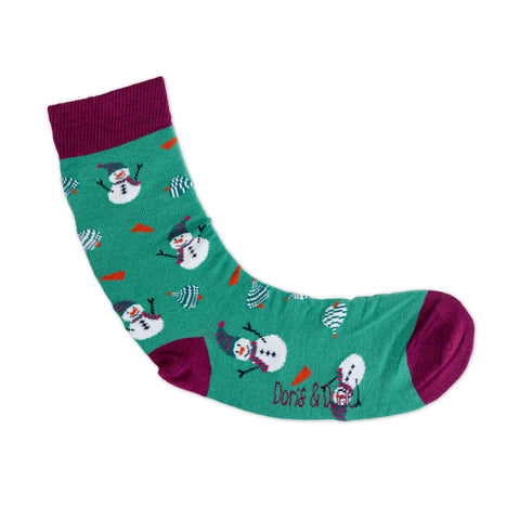 An image of Green Snowman, calf-length sock by Doris & Dude