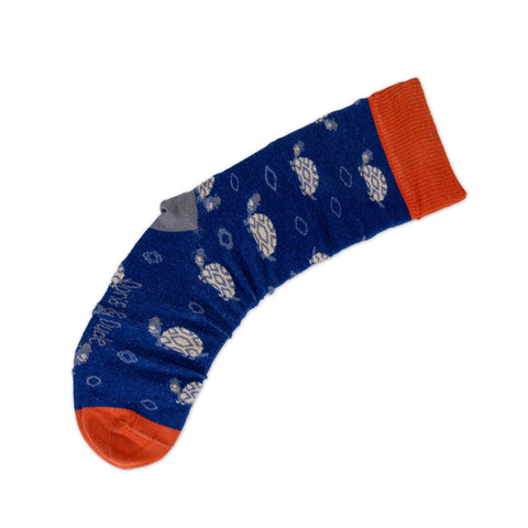 An image of Navy Tortoise, calf-length sock by Doris & Dude