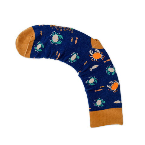An image of Navy Crabs, calf-length sock by Doris & Dude