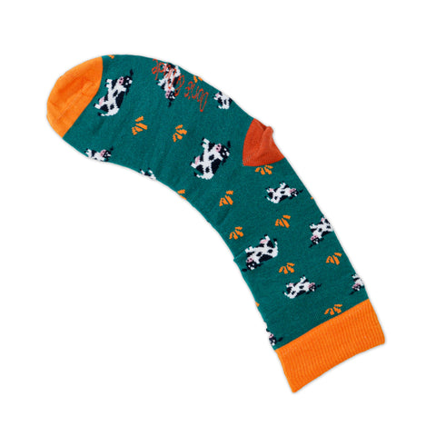 An image of Green Cow, calf-length sock by Doris & Dude