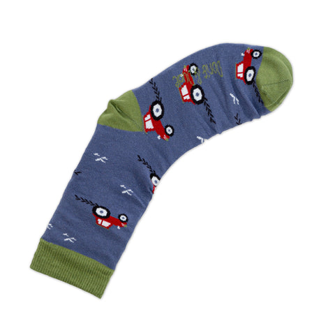 An image of Blue Tractor, calf-length sock by Doris & Dude