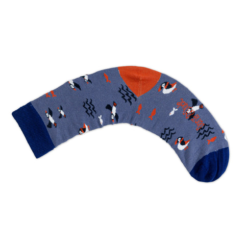 An image of Blue Puffin, calf-length sock by Doris & Dude
