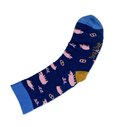 An image of Navy Pig, calf-length sock by Doris & Dude