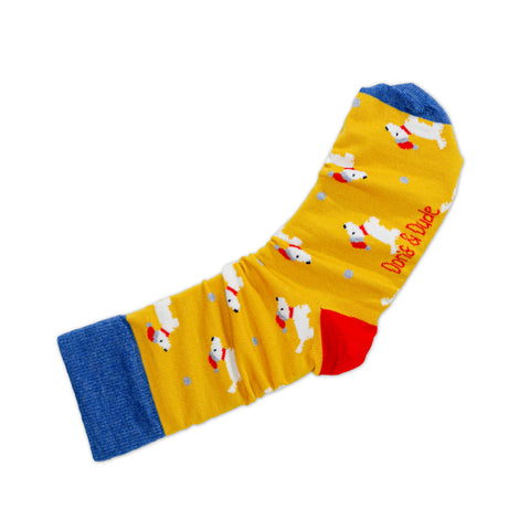 An image of Yellow Westie, calf-length sock by Doris & Dude