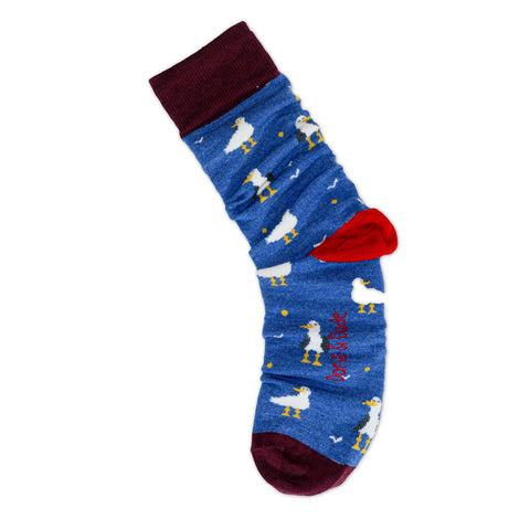 An image of Blue Seagull, calf-length sock by Doris & Dude