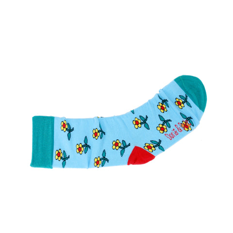 An image of Sky Blue Flowers, calf-length sock by Doris & Dude