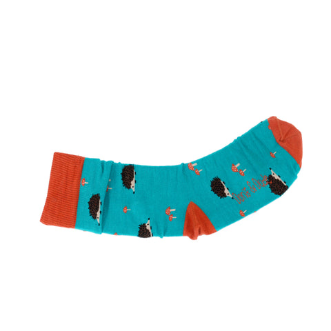 An image of Green Hedgehog, calf-length sock by Doris & Dude
