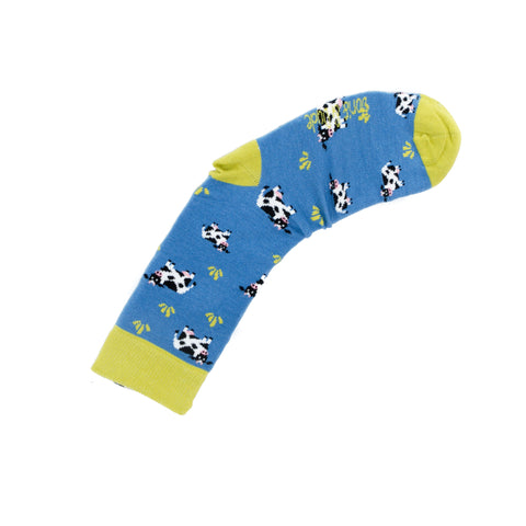 An image of Blue Cow, calf-length sock by Doris & Dude